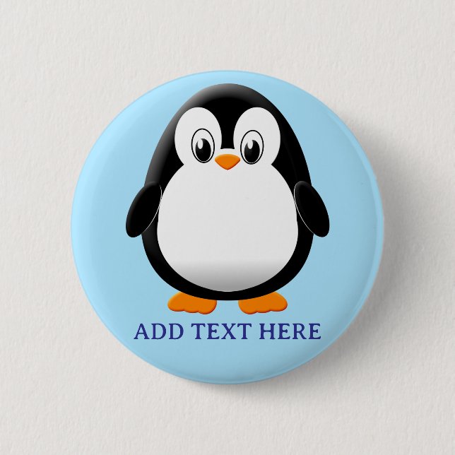 Cute Penguin Cartoon Custom Blue Button (Front)