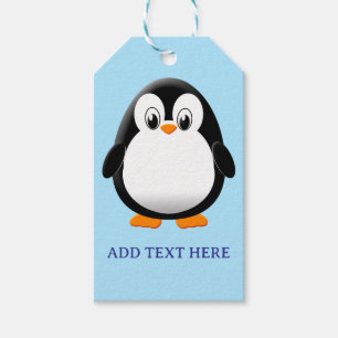 Cute Penguin Cartoon Custom Blue Gift Tags