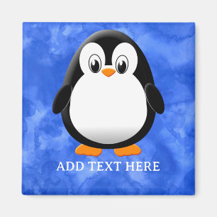 Cute Penguin Cartoon Custom Blue Watercolor Magnet