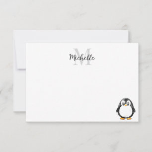 Cute Penguin Cartoon Custom Monogram Note Card