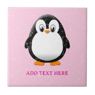 Cute Penguin Cartoon Custom Pink Ceramic Tile