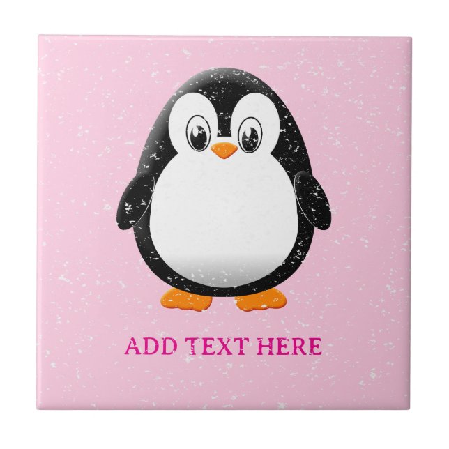 Cute Penguin Cartoon Custom Pink Ceramic Tile (Front)