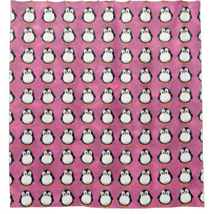Cute Penguin Cartoon Custom Pink Watercolor Shower Curtain
