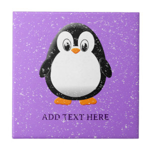 Cute Penguin Cartoon Custom Purple Ceramic Tile