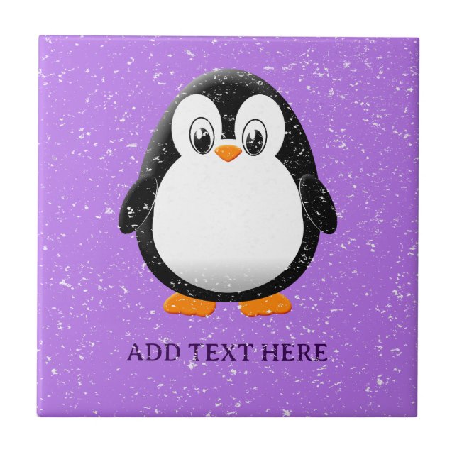 Cute Penguin Cartoon Custom Purple Ceramic Tile (Front)