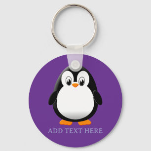 Cute Penguin Cartoon Custom Purple Keychain