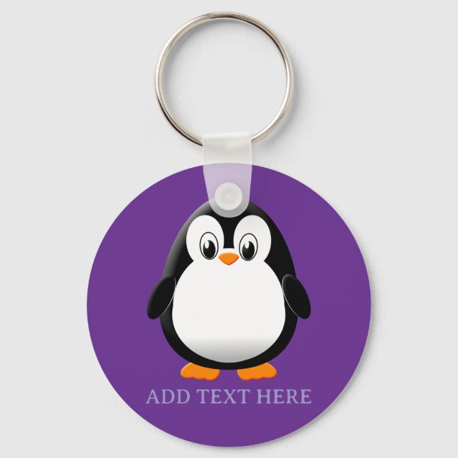 Cute Penguin Cartoon Custom Purple Keychain (Back)