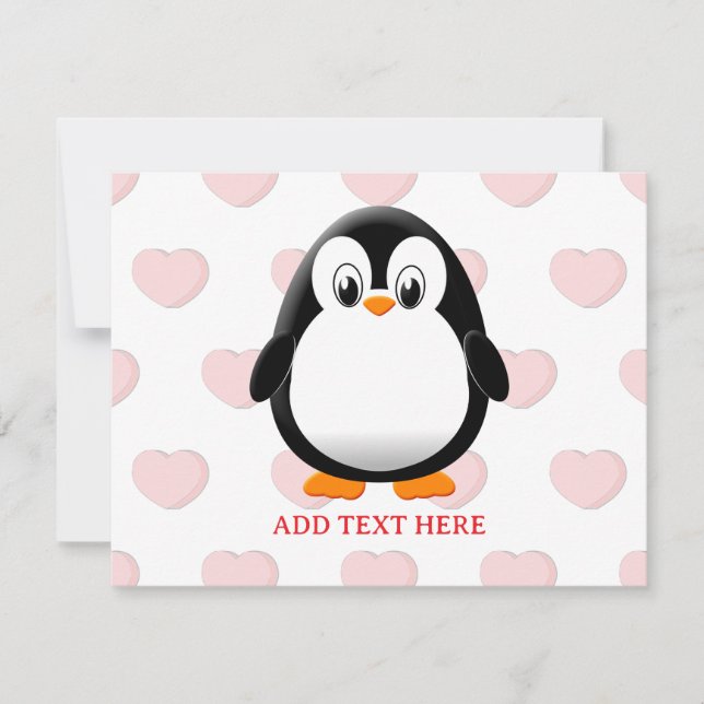 Cute Penguin Cartoon Custom Valentines Holiday Card (Front)