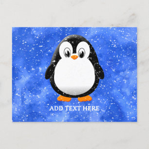Cute Penguin Cartoon Custom Winter Blue Watercolor Postcard