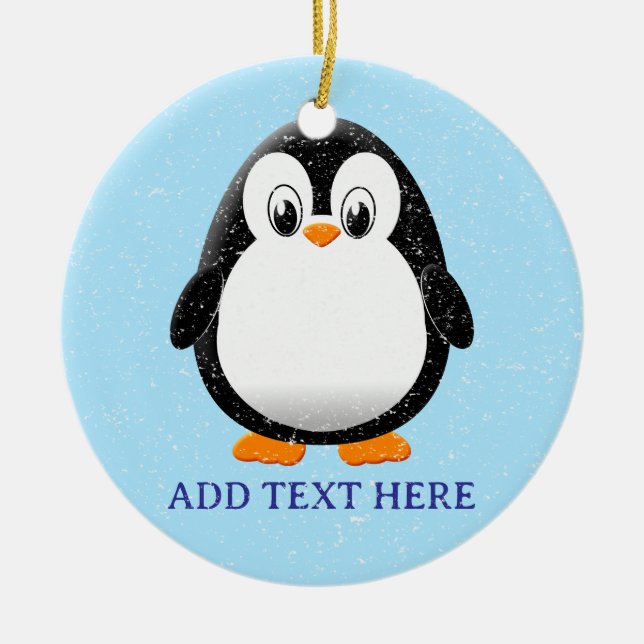 Cute Penguin Cartoon Custom Winter Ceramic Ornament (Front)