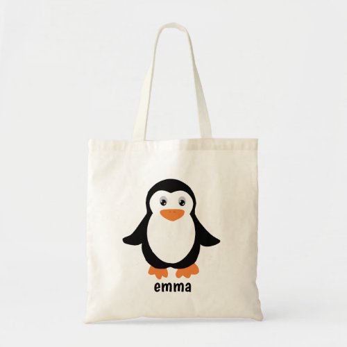 cute Penguin cartoon Custom your Name or text  Tote Bag