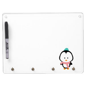 Cute penguin cartoon dry erase board with keychain holder