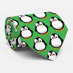 Cute Penguin Cartoon Green  Neck Tie
