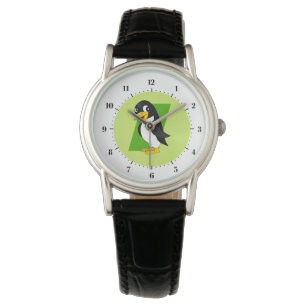 Cute penguin cartoon - green watch