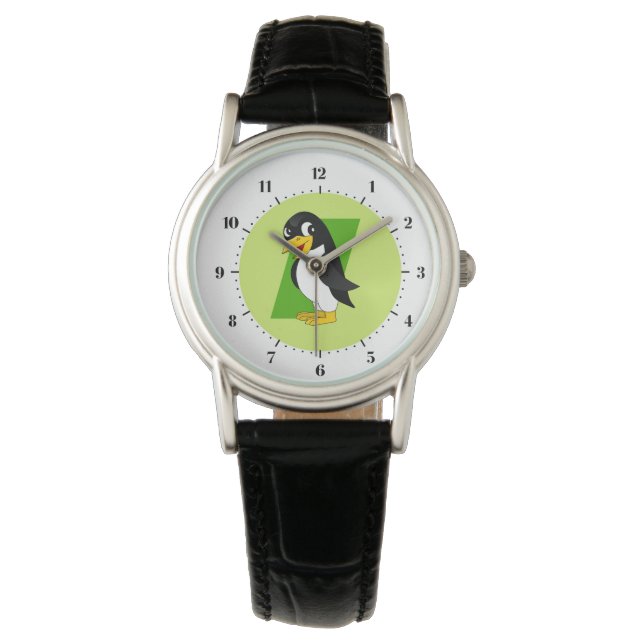 Cute penguin cartoon - green watch (Front)