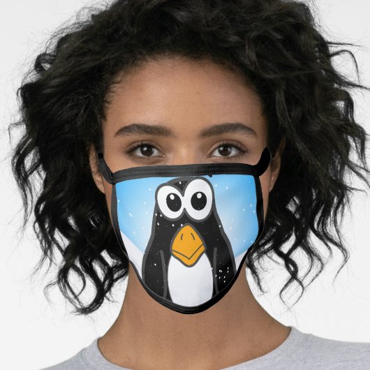 Cute Penguin Cartoon Illustrated Blue Face Mask (Worn Her)