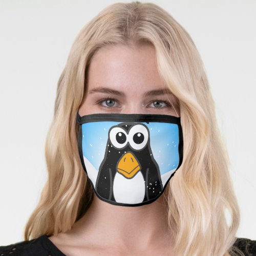 Cute Penguin Cartoon Illustrated Blue Face Mask