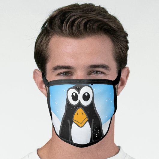 Cute Penguin Cartoon Illustrated Blue Face Mask (Worn Him)