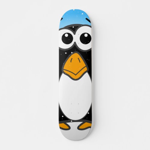 Cute Penguin Cartoon Illustrated Blue Skateboard