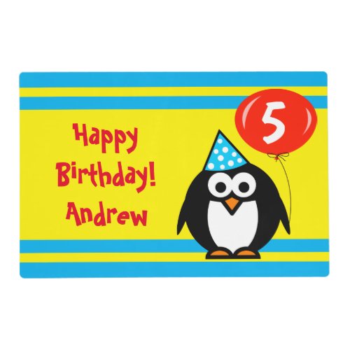 Cute penguin cartoon kids Birthday laminated Placemat