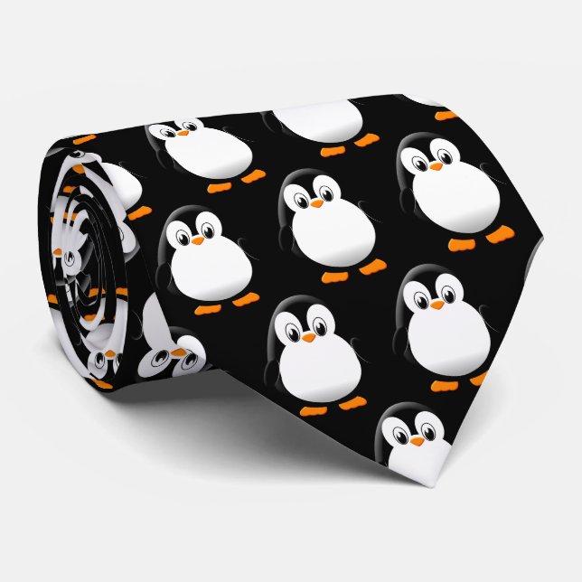 Cute Penguin Cartoon Light Black Neck Tie (Rolled)