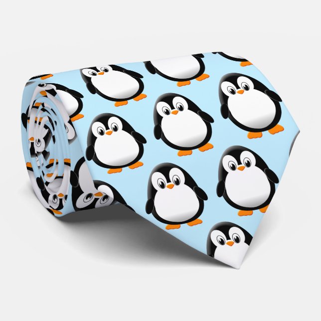 Cute Penguin Cartoon Light Blue Neck Tie (Rolled)