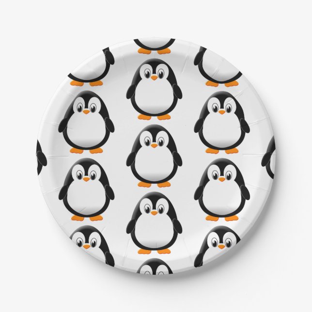 Cute Penguin Cartoon Paper Plates (Front)