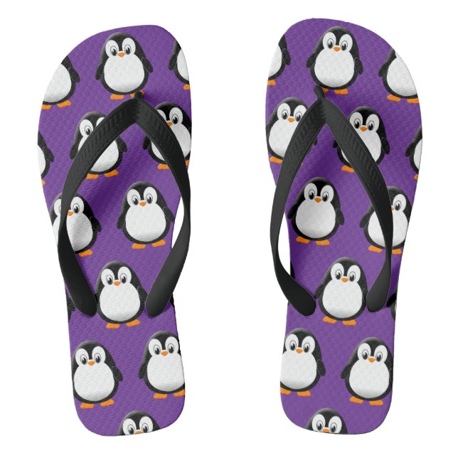 Cute Penguin Cartoon Purple  Flip Flops (Footbed)