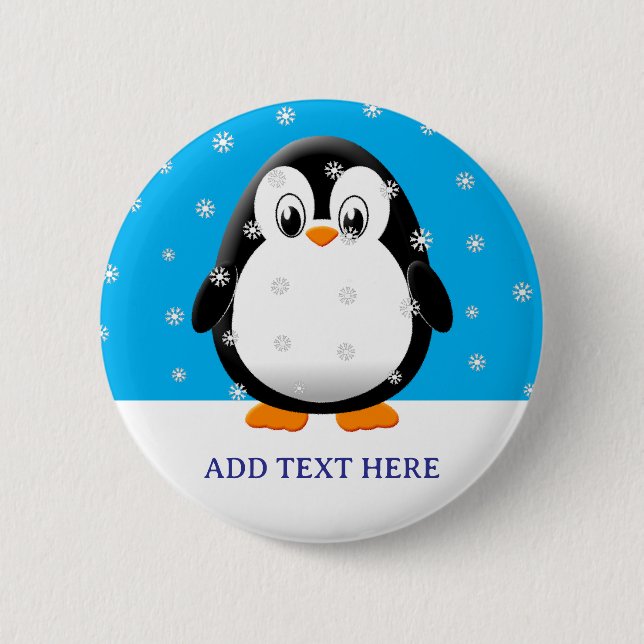 Cute Penguin Cartoon Snow Flakes Custom Button (Front)