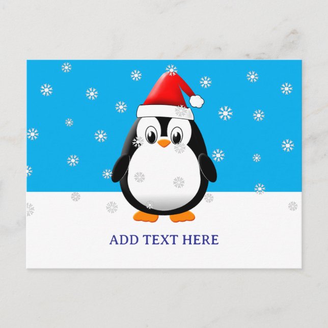 Cute Penguin Cartoon Snow Flakes Custom Christmas Postcard (Front)