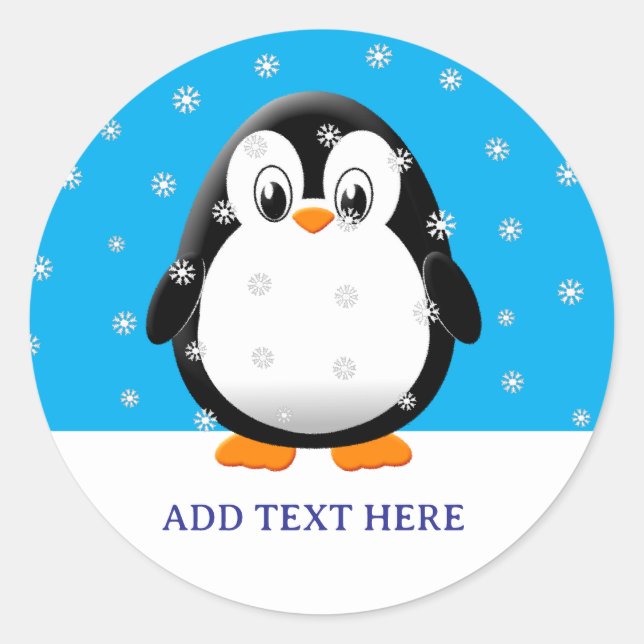 Cute Penguin Cartoon Snow Flakes Custom Classic Round Sticker (Front)