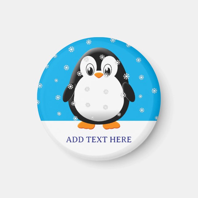 Cute Penguin Cartoon Snow Flakes Custom Magnet (Front)