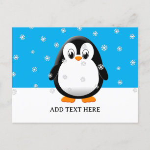 Cute Penguin Cartoon Snow Flakes Custom Postcard