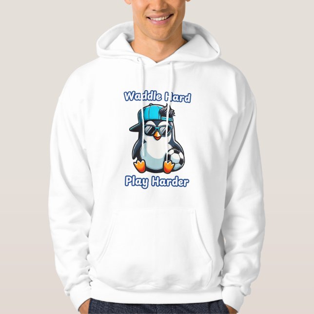 Cute Penguin Cartoon Soccer Player Hoodie (Front)