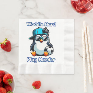 Cute Penguin Cartoon Soccer Player Napkins