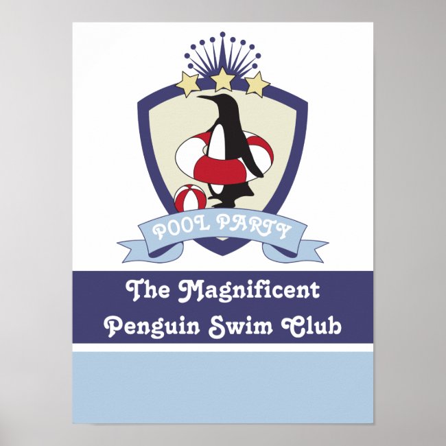 Cute Penguin Cartoon Swimming Club Crest Kids