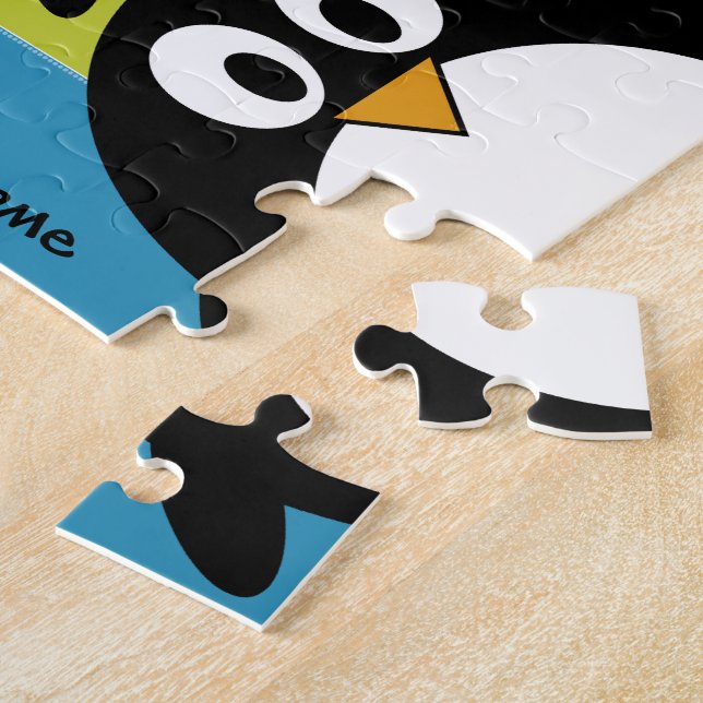 Cute Penguin Cartoon with Area for Name Jigsaw Puzzle (Side)