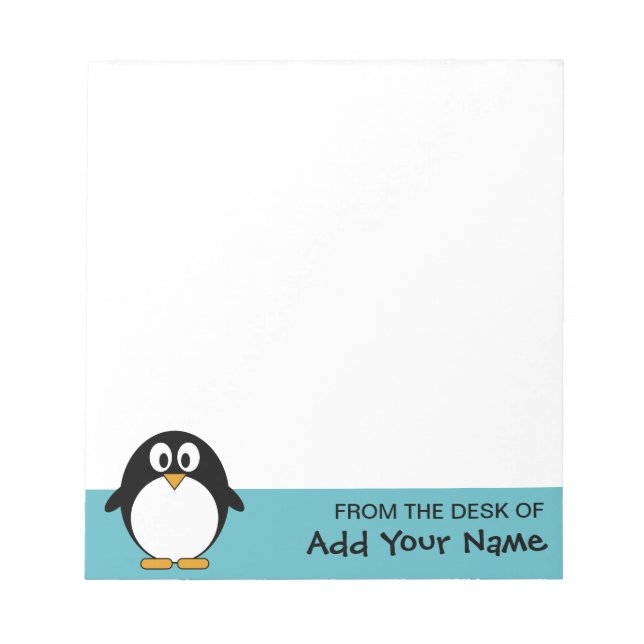 Cute Penguin Cartoon with Area for Name Notepad (Front)