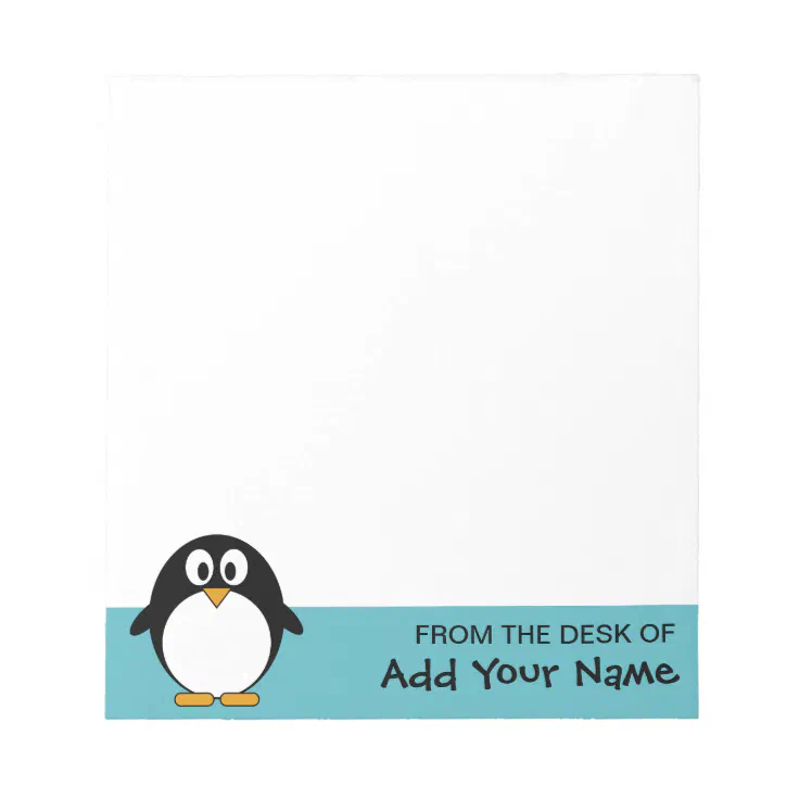 Cute Penguin Cartoon with Area for Name Notepad | Zazzle