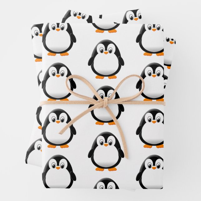 Cute Penguin Cartoon Wrapping Paper Sheets (In situ)