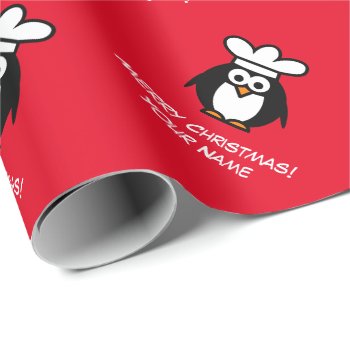 Cute Penguin Chef Cook Cartoon Custom Christmas Wrapping Paper by cookinggifts at Zazzle