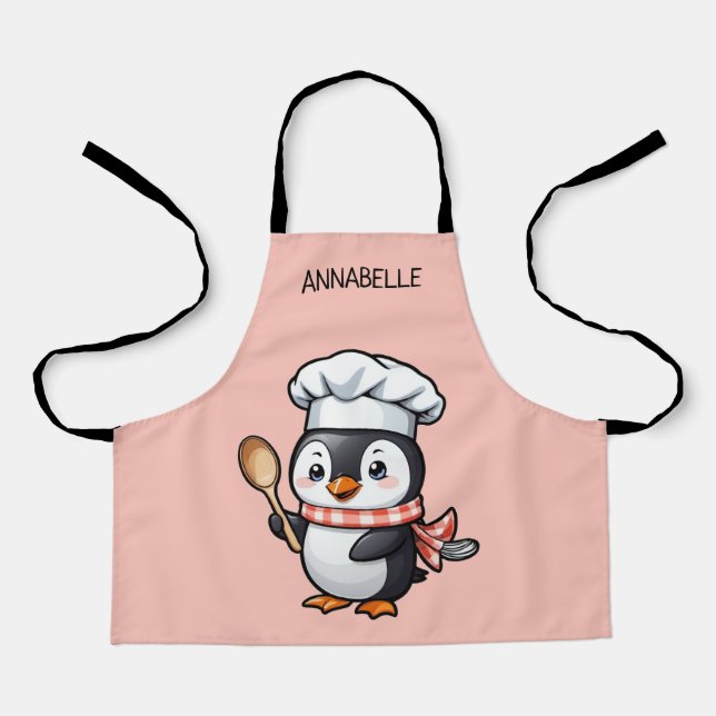 Cute Penguin Chef Personalize Kids' Apron (Front)