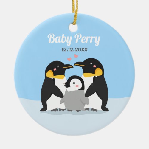 Cute Penguin Chick and Family Personalized Ceramic Ornament