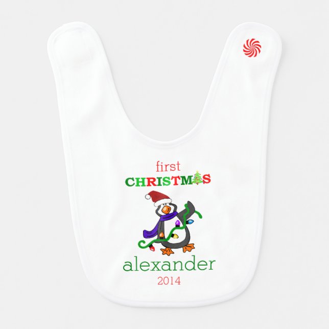 Cute Penguin Child's First Christmas Bib (Front)