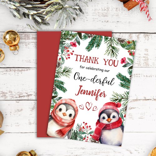 Cute Penguin Christmas 1 Birthday Thank You Card