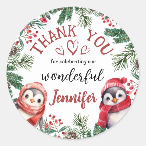Cute Penguin Christmas 2nd Birthday Thank You Classic Round Sticker
