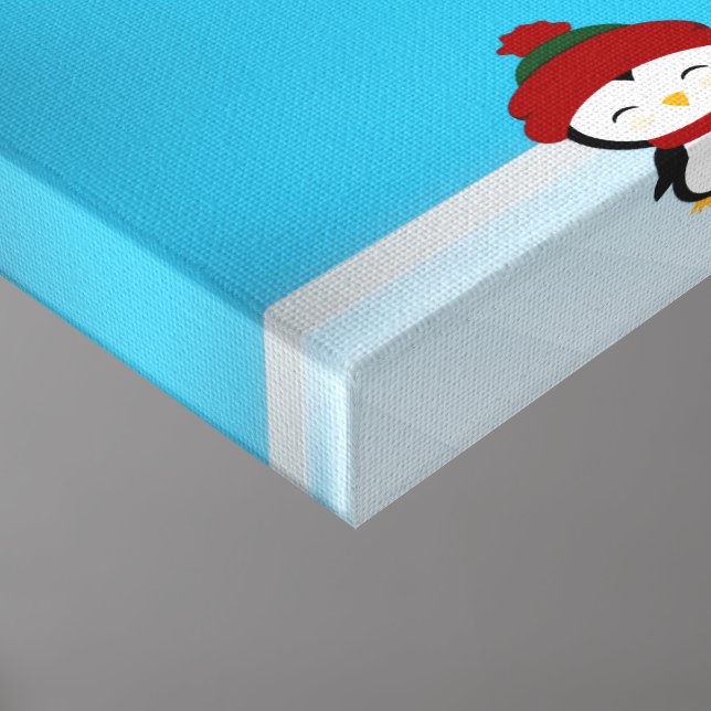 Cute Penguin Christmas Canvas Wall Art Set Photo Tile (Detailed)