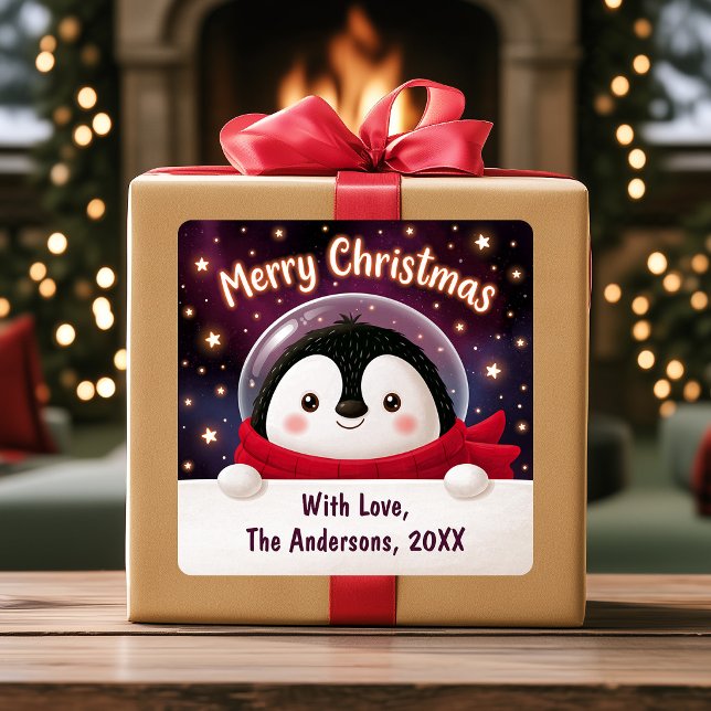 Cute Penguin Christmas Custom Gift Sticker (Cute Penguin Christmas Custom Gift Sticker)