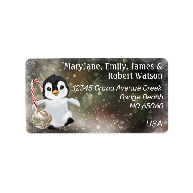 Cute penguin Christmas festive custom Label (Front)