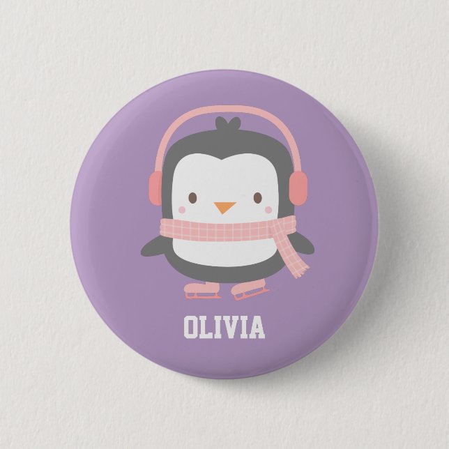 Cute Penguin Christmas Fillers for Girls Pinback Button (Front)